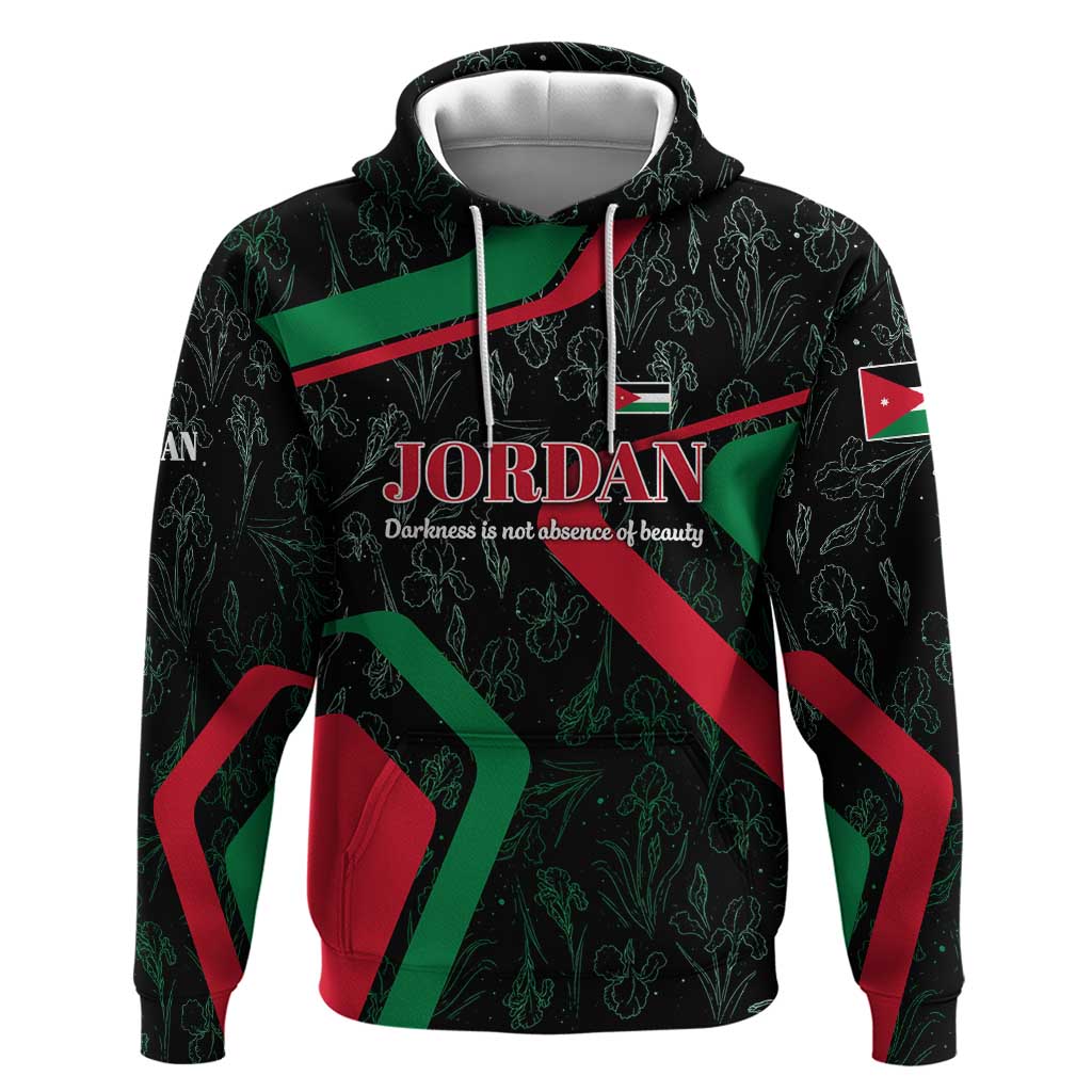 Jordan Black Iris Zip Hoodie with Flag Colors and Cultural Quote