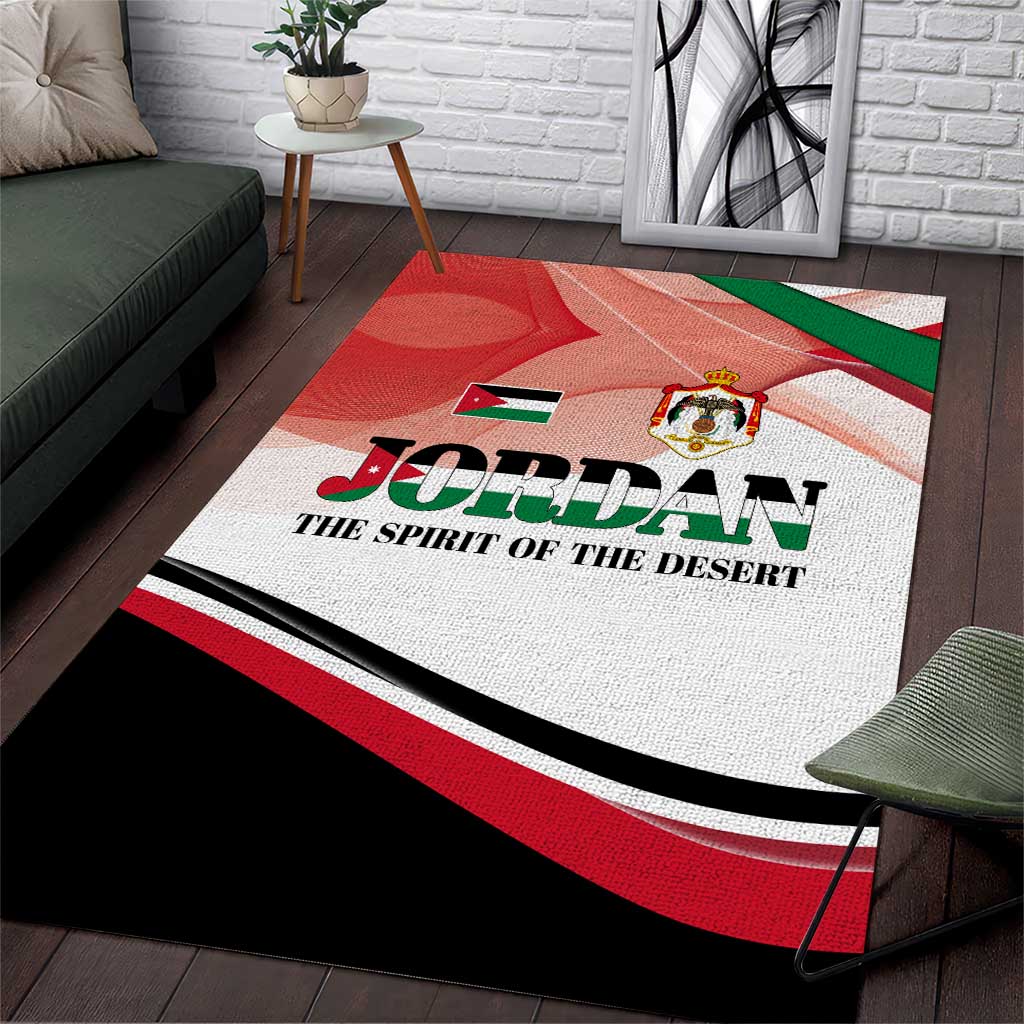 Jordan Emblem Area Rug with Flag Colors and Desert Spirit Quote
