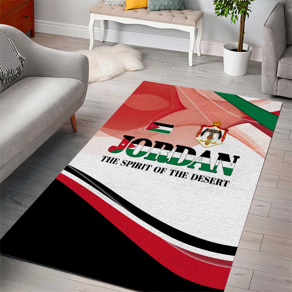 Jordan Emblem Area Rug with Flag Colors and Desert Spirit Quote