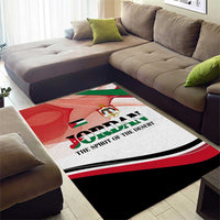 Jordan Emblem Area Rug with Flag Colors and Desert Spirit Quote