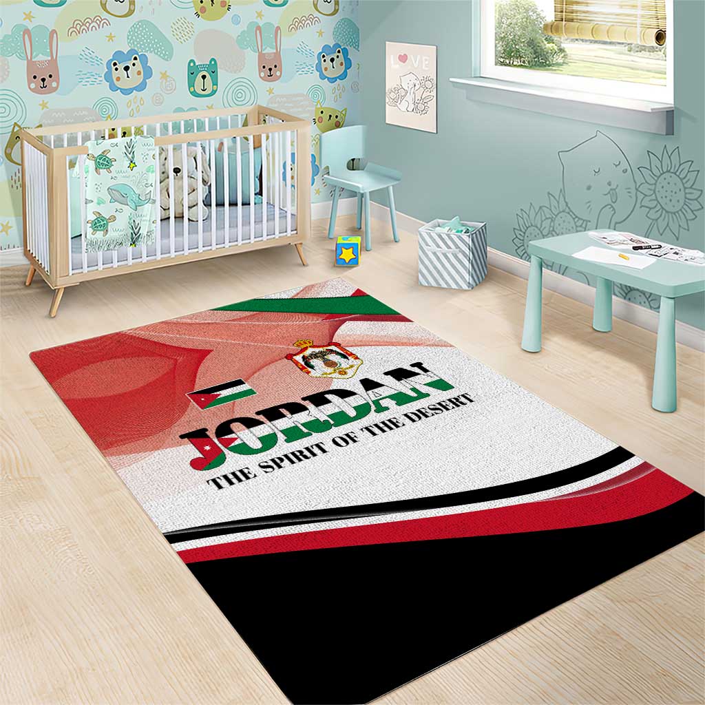 Jordan Emblem Area Rug with Flag Colors and Desert Spirit Quote