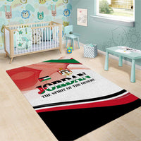 Jordan Emblem Area Rug with Flag Colors and Desert Spirit Quote