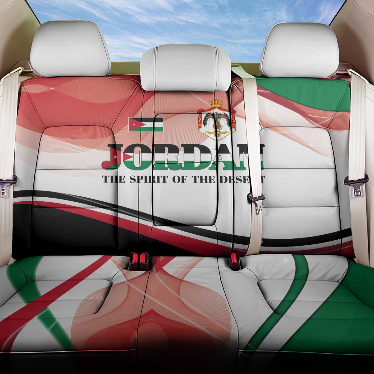 Jordan Emblem Back Car Seat Cover with Flag Colors and Desert Spirit Quote