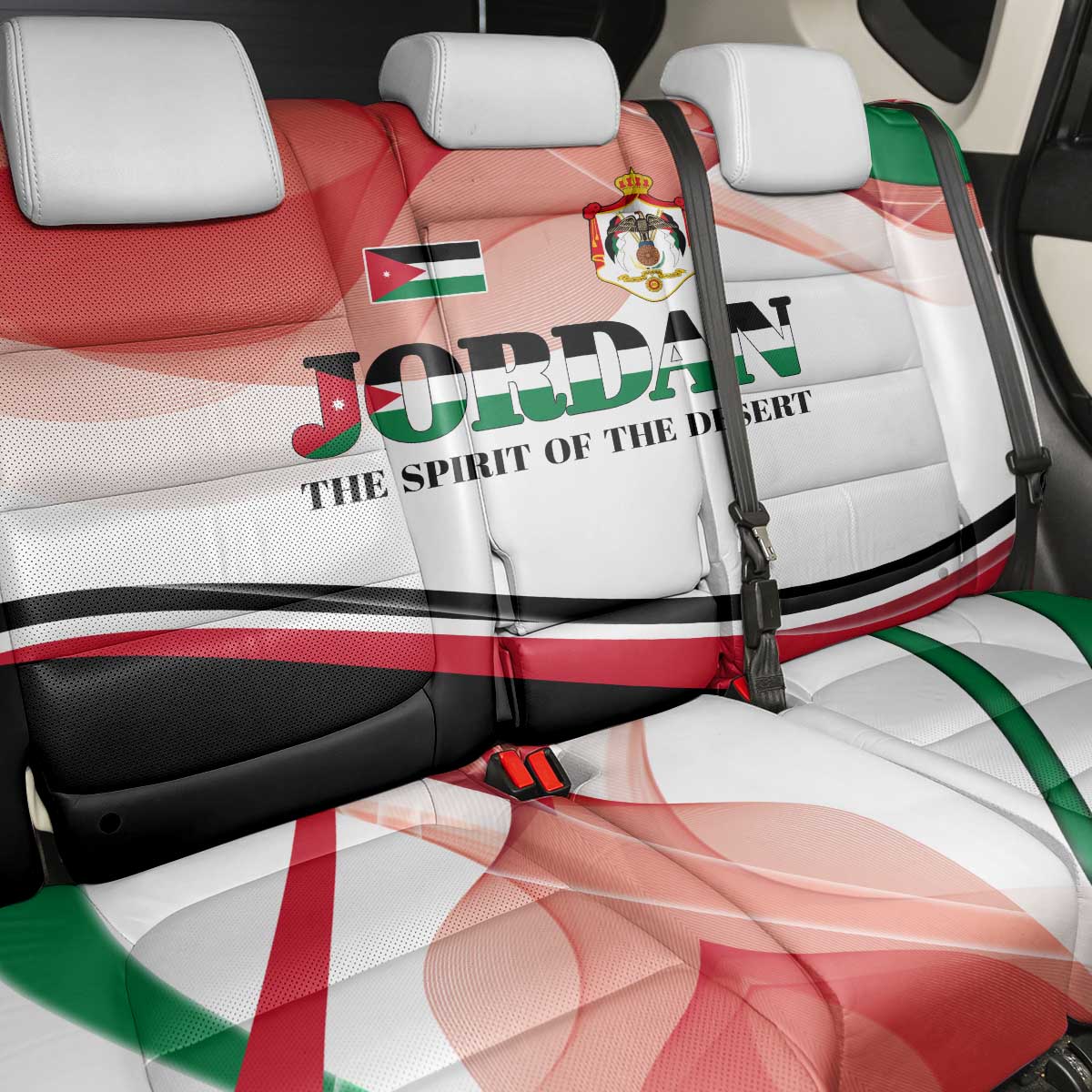 Jordan Emblem Back Car Seat Cover with Flag Colors and Desert Spirit Quote