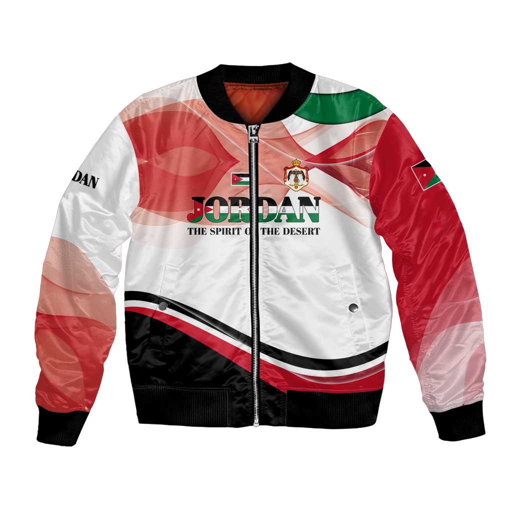Jordan Emblem Bomber Jacket with Flag Colors and Desert Spirit Quote