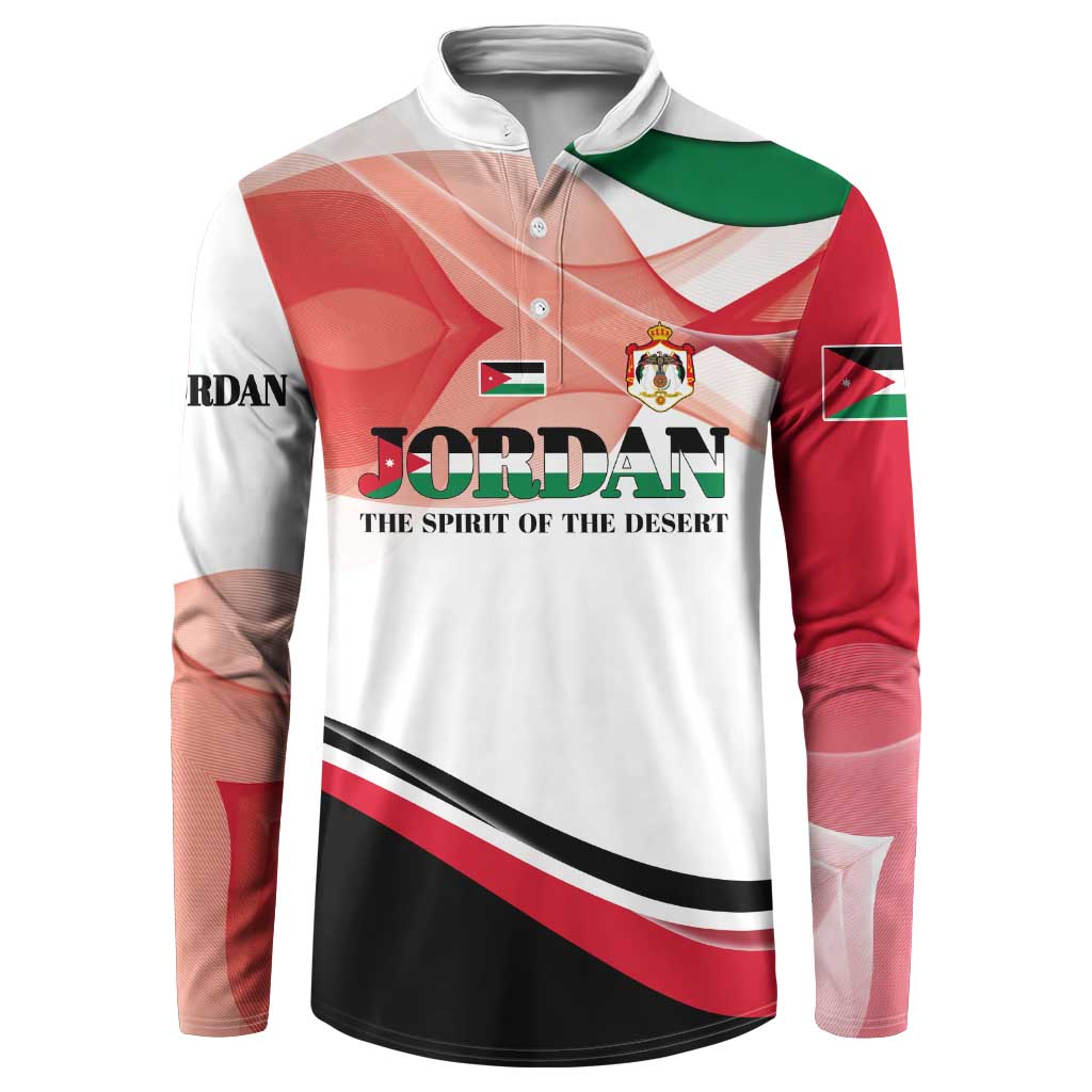 Jordan Emblem Button Sweatshirt with Flag Colors and Desert Spirit Quote