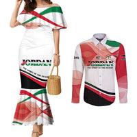 Jordan Emblem Couples Matching Mermaid Dress and Long Sleeve Button Shirt with Flag Colors and Desert Spirit Quote