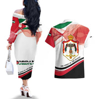 Jordan Emblem Couples Matching Off The Shoulder Long Sleeve Dress and Hawaiian Shirt with Flag Colors and Desert Spirit Quote