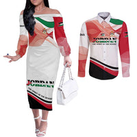 Jordan Emblem Couples Matching Off The Shoulder Long Sleeve Dress and Long Sleeve Button Shirt with Flag Colors and Desert Spirit Quote