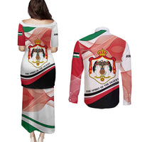Jordan Emblem Couples Matching Puletasi and Long Sleeve Button Shirt with Flag Colors and Desert Spirit Quote