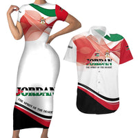 Jordan Emblem Couples Matching Short Sleeve Bodycon Dress and Hawaiian Shirt with Flag Colors and Desert Spirit Quote