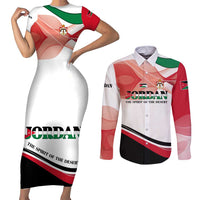 Jordan Emblem Couples Matching Short Sleeve Bodycon Dress and Long Sleeve Button Shirt with Flag Colors and Desert Spirit Quote