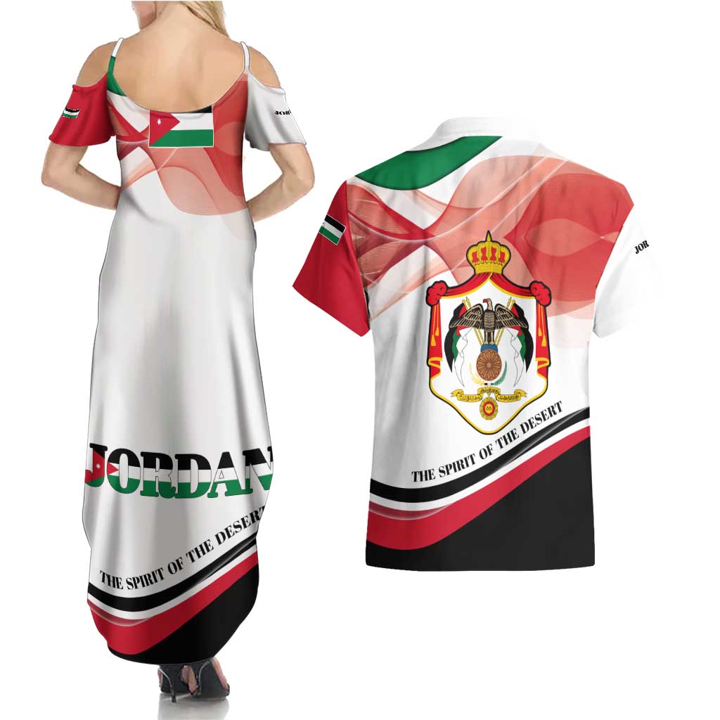 Jordan Emblem Couples Matching Summer Maxi Dress and Hawaiian Shirt with Flag Colors and Desert Spirit Quote