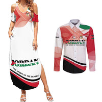 Jordan Emblem Couples Matching Summer Maxi Dress and Long Sleeve Button Shirt with Flag Colors and Desert Spirit Quote