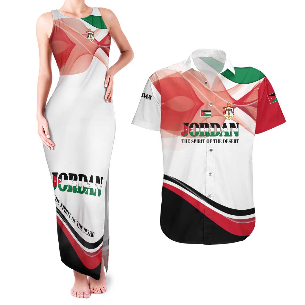 Jordan Emblem Couples Matching Tank Maxi Dress and Hawaiian Shirt with Flag Colors and Desert Spirit Quote