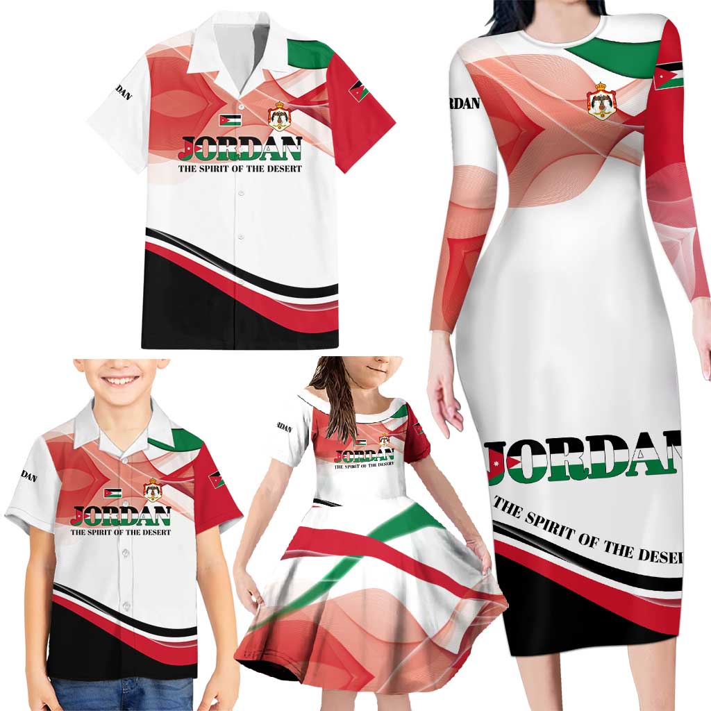 Jordan Emblem Family Matching Long Sleeve Bodycon Dress and Hawaiian Shirt with Flag Colors and Desert Spirit Quote