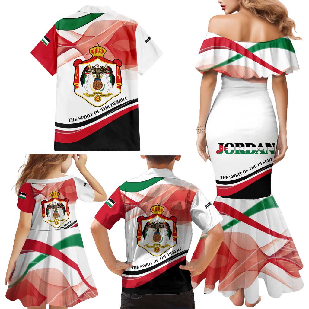 Jordan Emblem Family Matching Mermaid Dress and Hawaiian Shirt with Flag Colors and Desert Spirit Quote