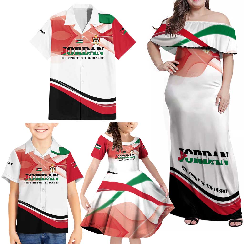 Jordan Emblem Family Matching Off Shoulder Maxi Dress and Hawaiian Shirt with Flag Colors and Desert Spirit Quote