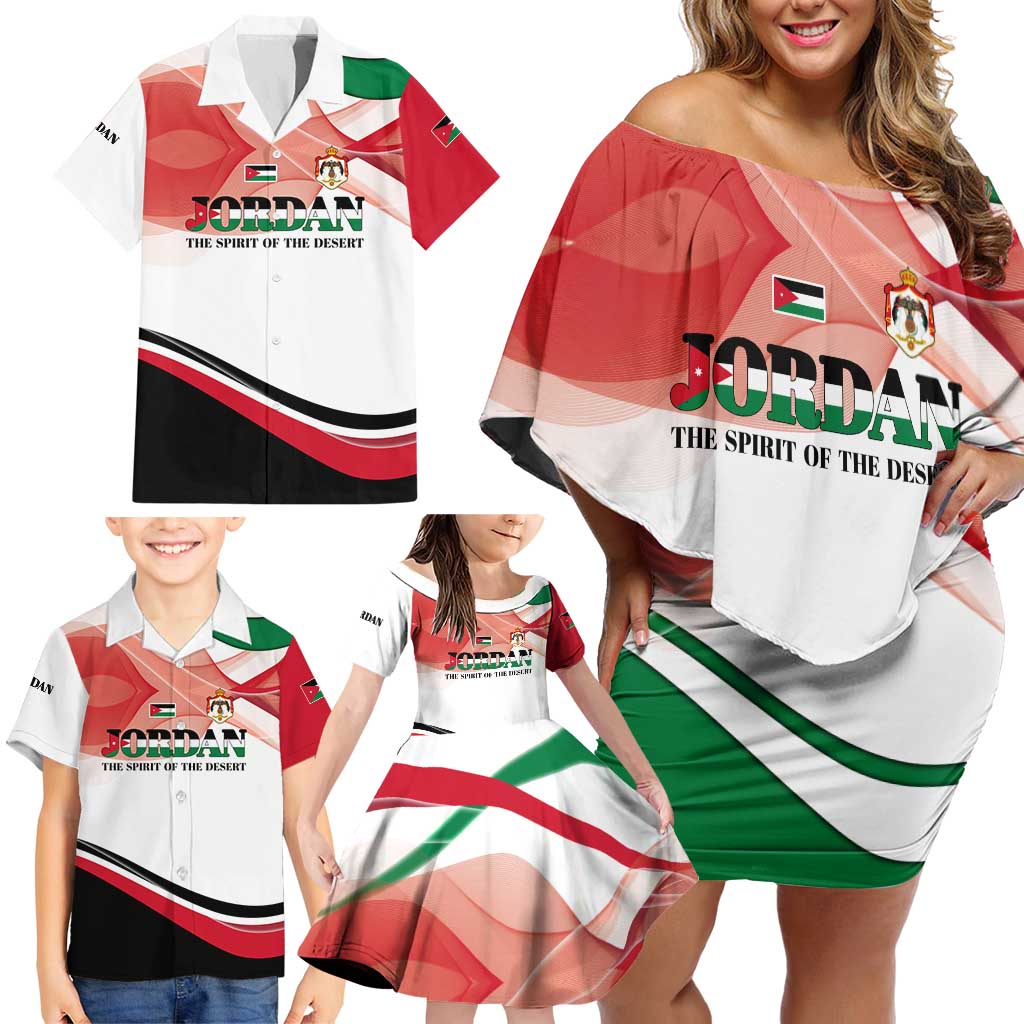 Jordan Emblem Family Matching Off Shoulder Short Dress and Hawaiian Shirt with Flag Colors and Desert Spirit Quote