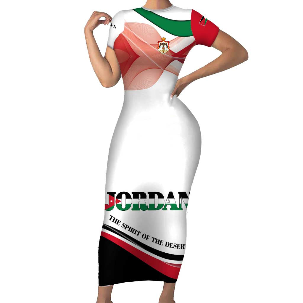 Jordan Emblem Family Matching Short Sleeve Bodycon Dress and Hawaiian Shirt with Flag Colors and Desert Spirit Quote