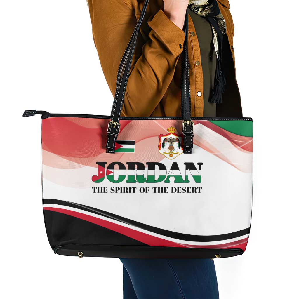 Jordan Emblem Leather Tote Bag with Flag Colors and Desert Spirit Quote