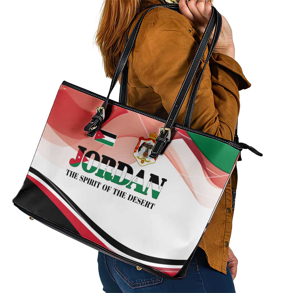 Jordan Emblem Leather Tote Bag with Flag Colors and Desert Spirit Quote