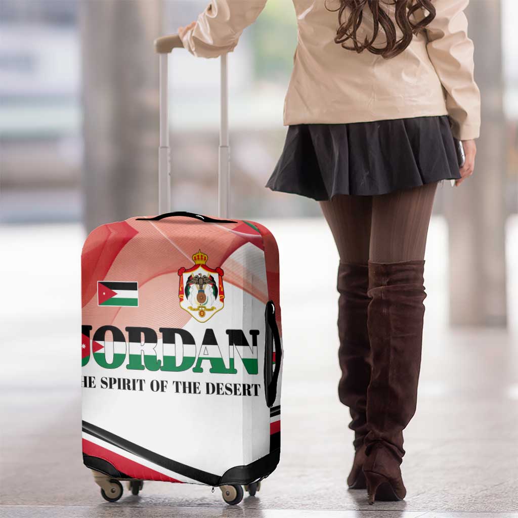 Jordan Emblem Luggage Cover with Flag Colors and Desert Spirit Quote