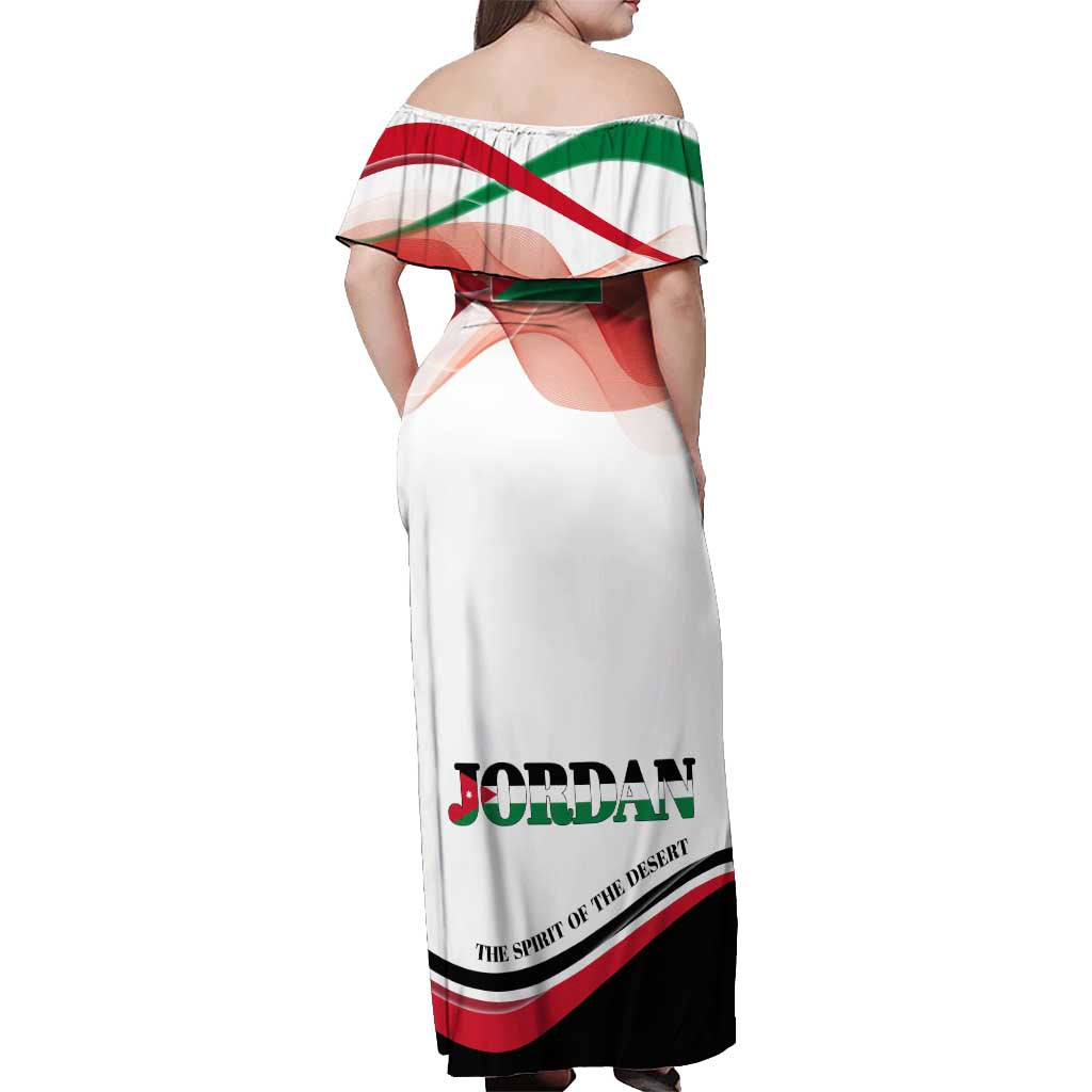 Jordan Emblem Off Shoulder Maxi Dress with Flag Colors and Desert Spirit Quote