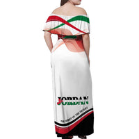 Jordan Emblem Off Shoulder Maxi Dress with Flag Colors and Desert Spirit Quote