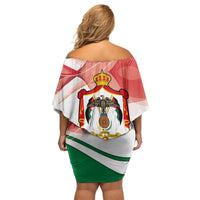 Jordan Emblem Off Shoulder Short Dress with Flag Colors and Desert Spirit Quote