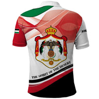 Jordan Emblem Polo Shirt with Flag Colors and Desert Spirit Quote