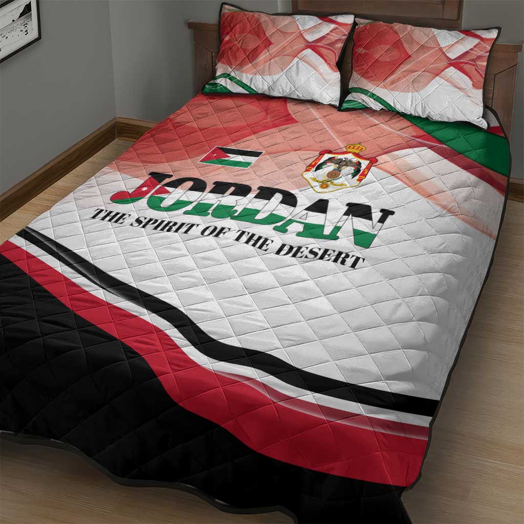 Jordan Emblem Quilt Bed Set with Flag Colors and Desert Spirit Quote