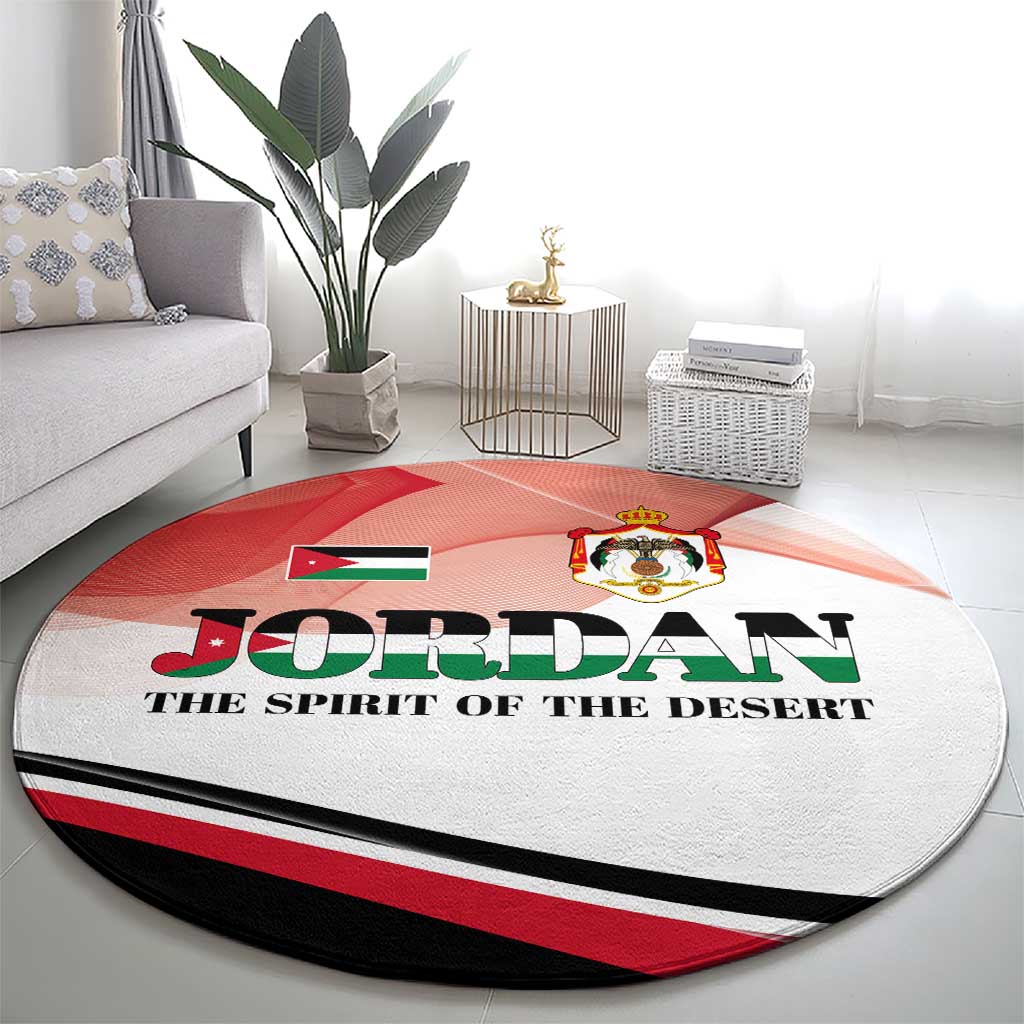 Jordan Emblem Round Carpet with Flag Colors and Desert Spirit Quote