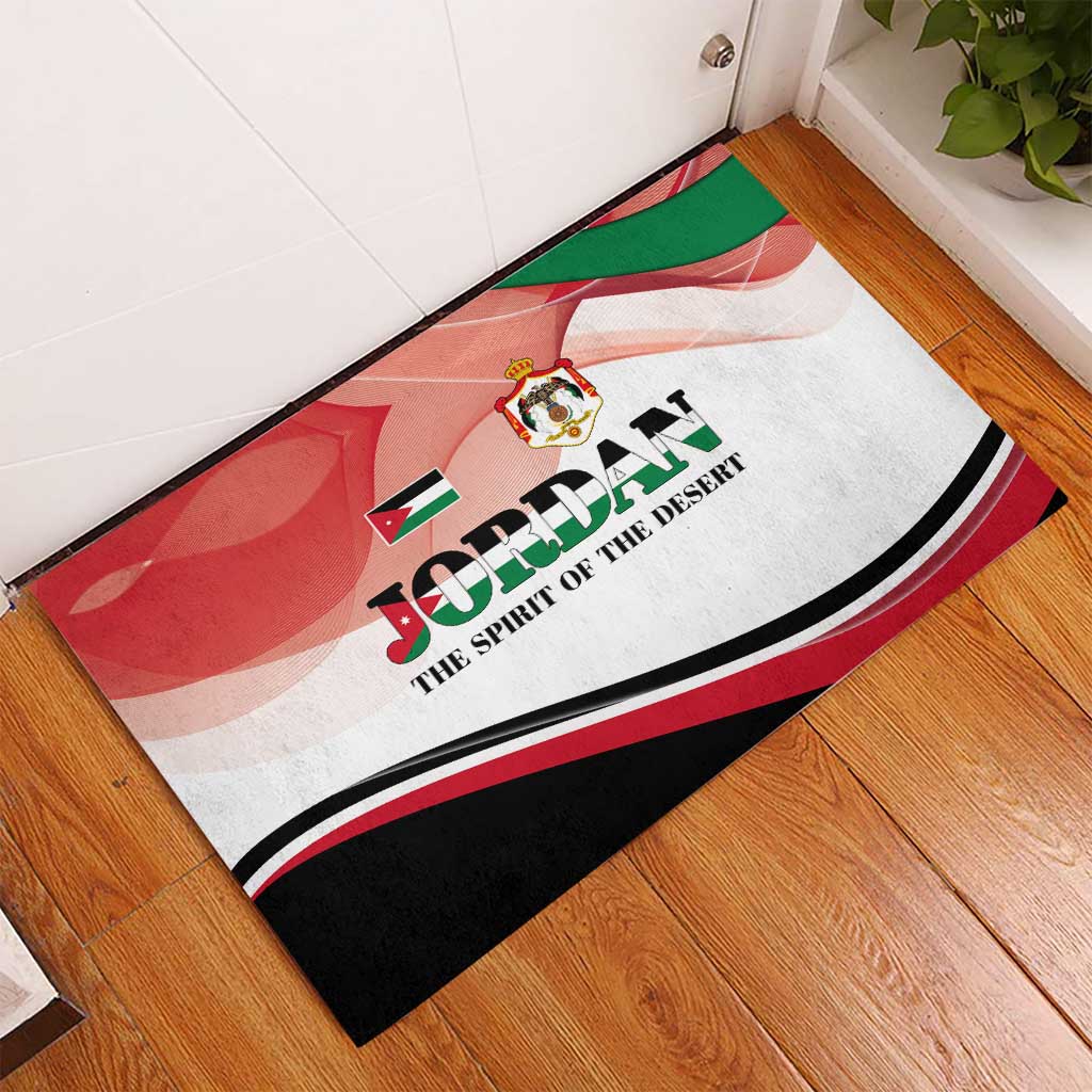 Jordan Emblem Rubber Doormat with Flag Colors and Desert Spirit Quote