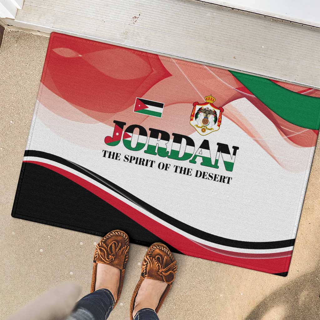 Jordan Emblem Rubber Doormat with Flag Colors and Desert Spirit Quote