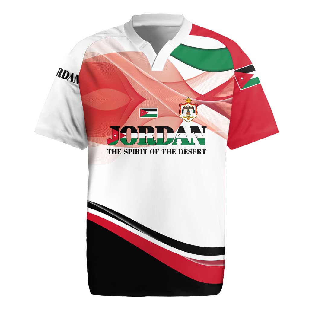 Jordan Emblem Rugby Jersey with Flag Colors and Desert Spirit Quote