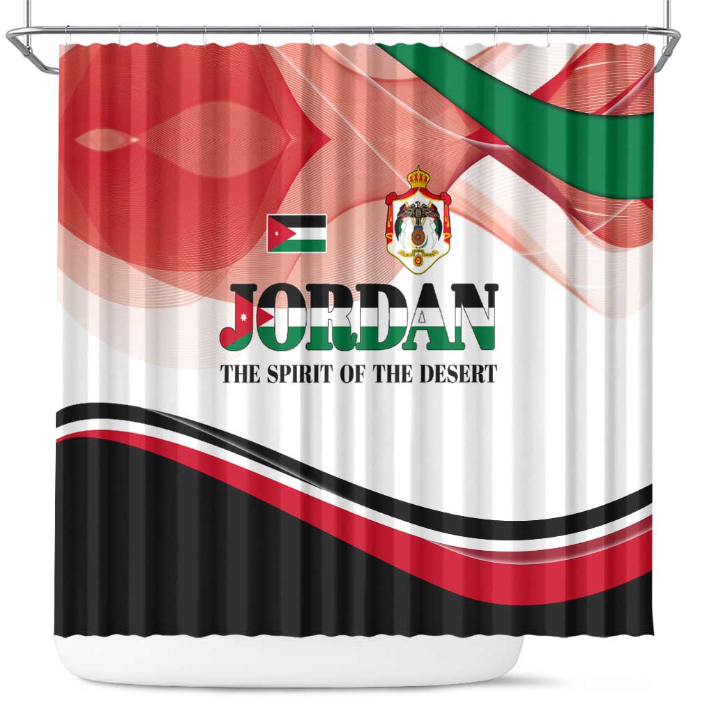 Jordan Emblem Shower Curtain with Flag Colors and Desert Spirit Quote