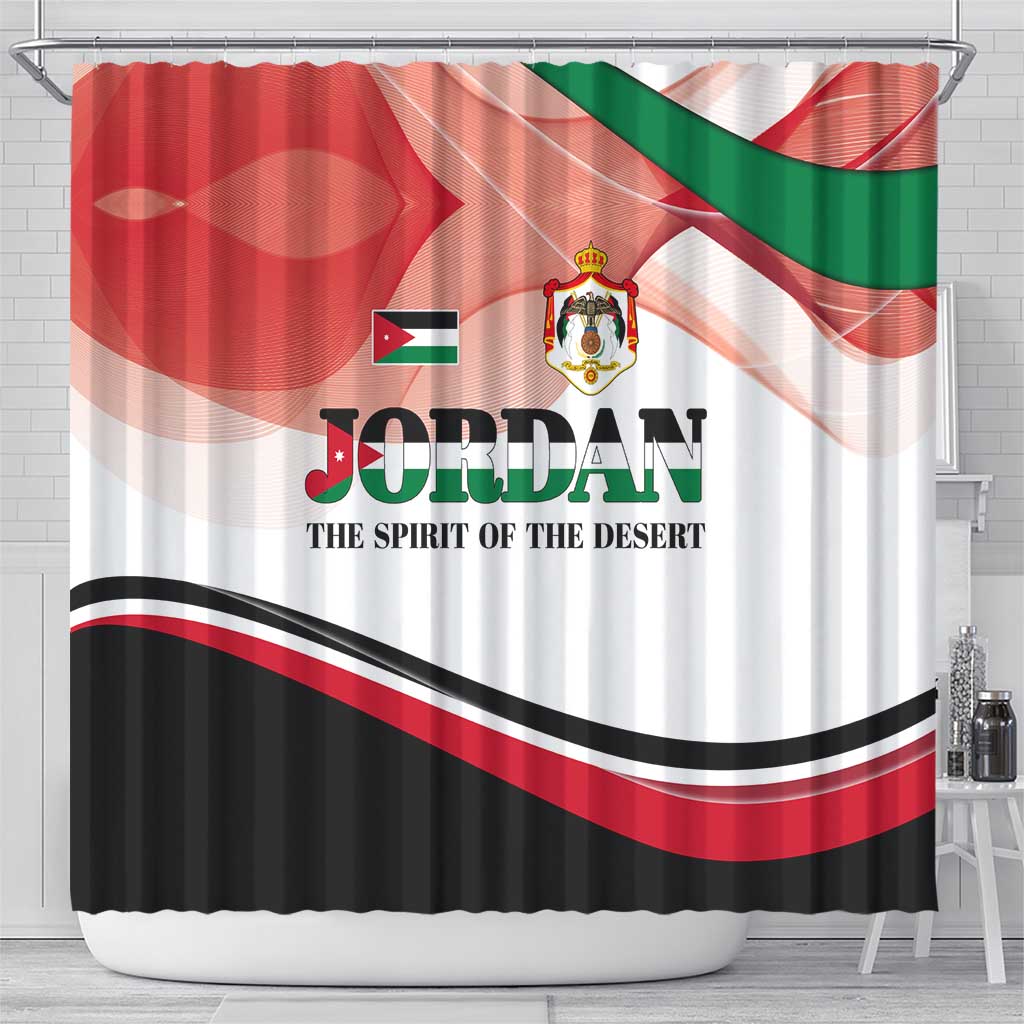 Jordan Emblem Shower Curtain with Flag Colors and Desert Spirit Quote