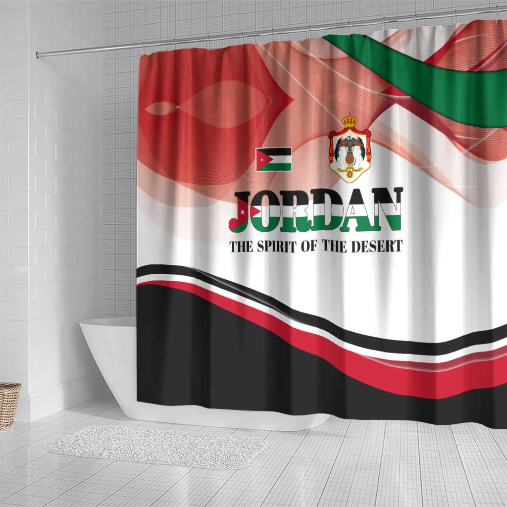 Jordan Emblem Shower Curtain with Flag Colors and Desert Spirit Quote
