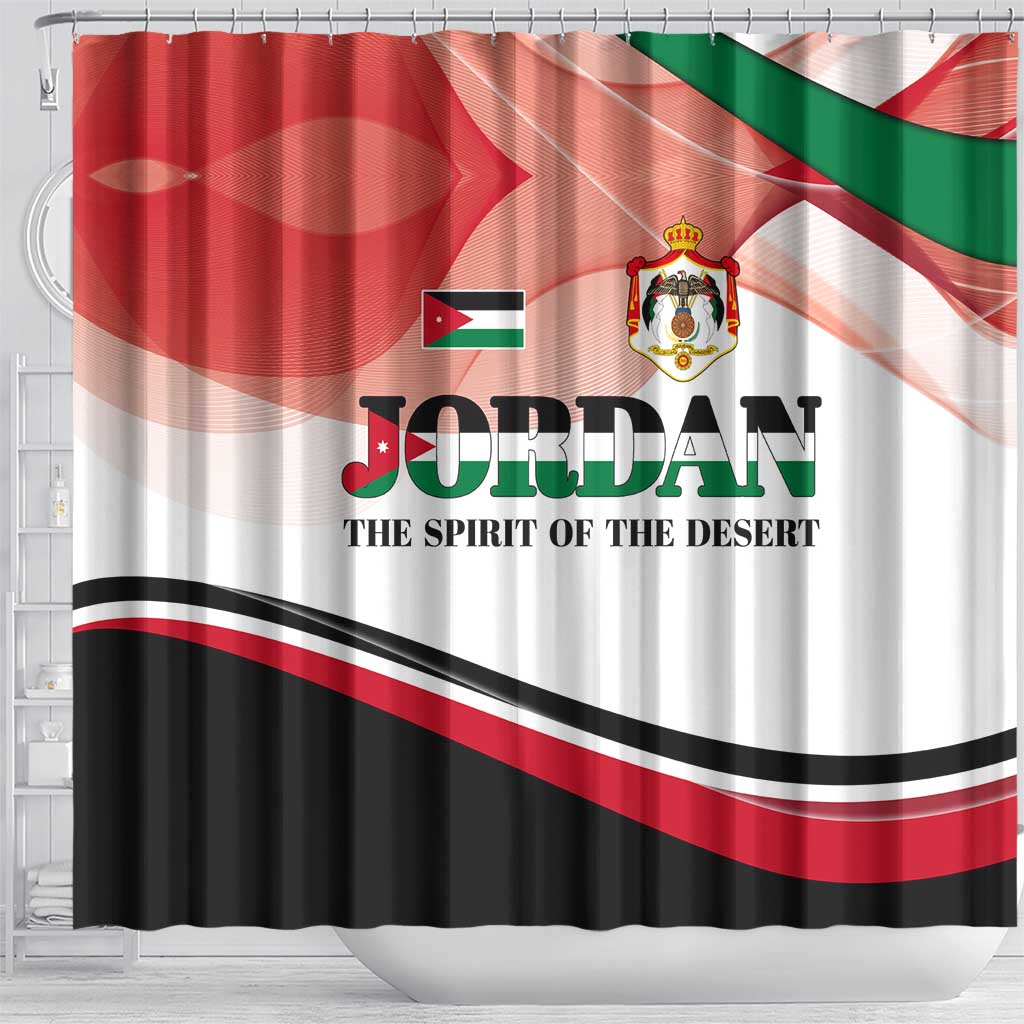 Jordan Emblem Shower Curtain with Flag Colors and Desert Spirit Quote