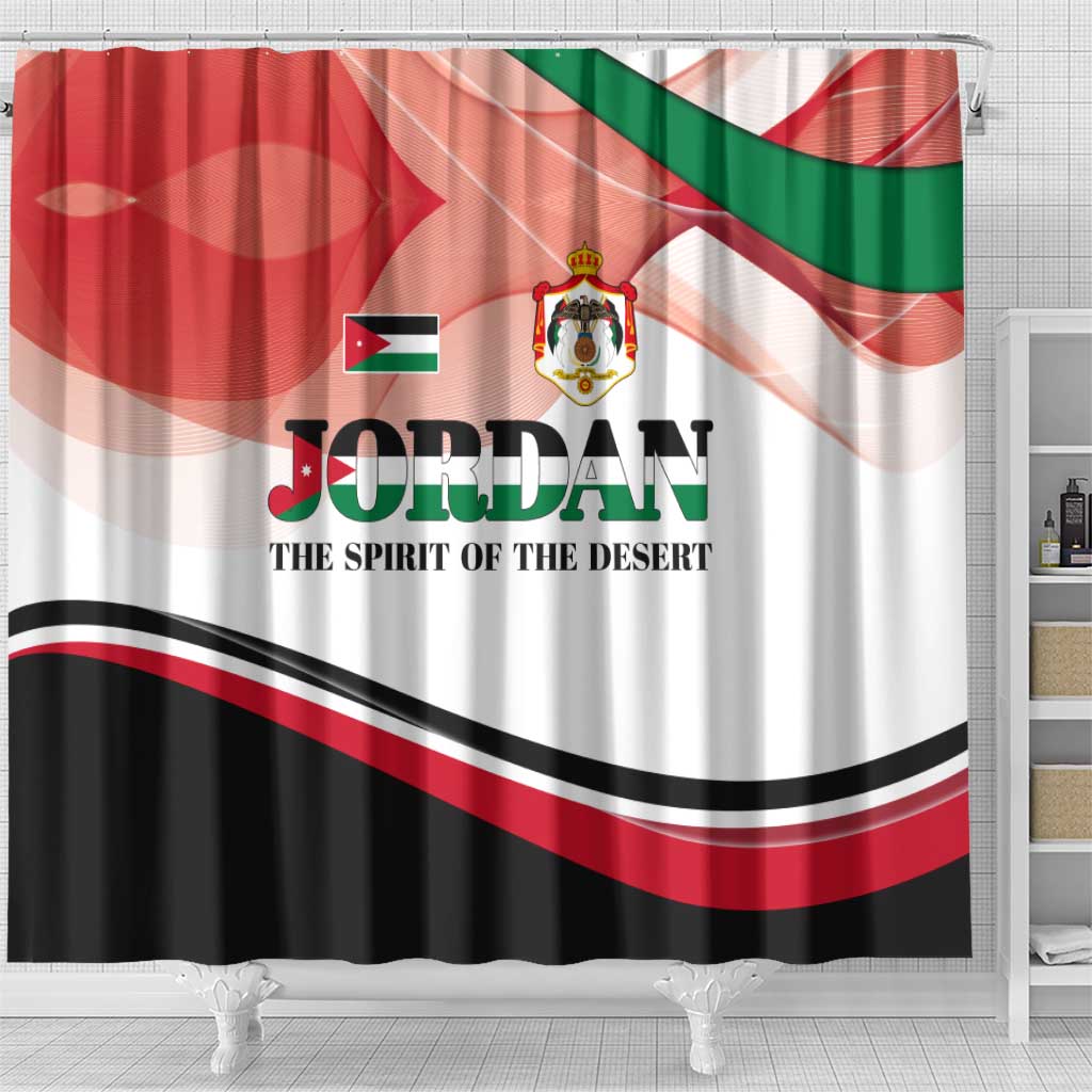 Jordan Emblem Shower Curtain with Flag Colors and Desert Spirit Quote