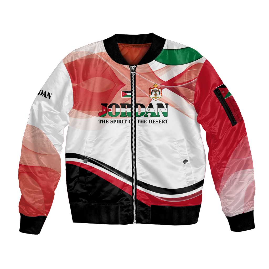 Jordan Emblem Sleeve Zip Bomber Jacket with Flag Colors and Desert Spirit Quote