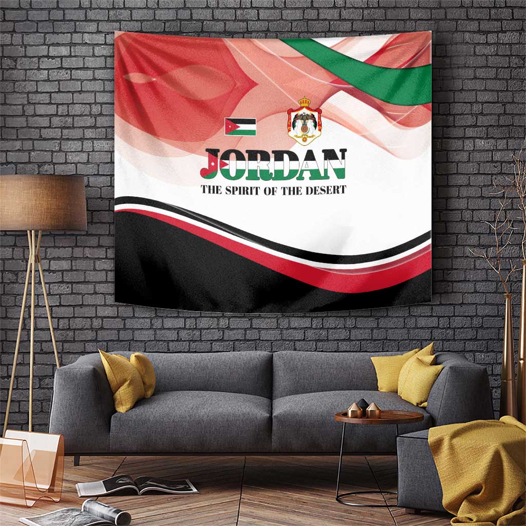 Jordan Emblem Tapestry with Flag Colors and Desert Spirit Quote