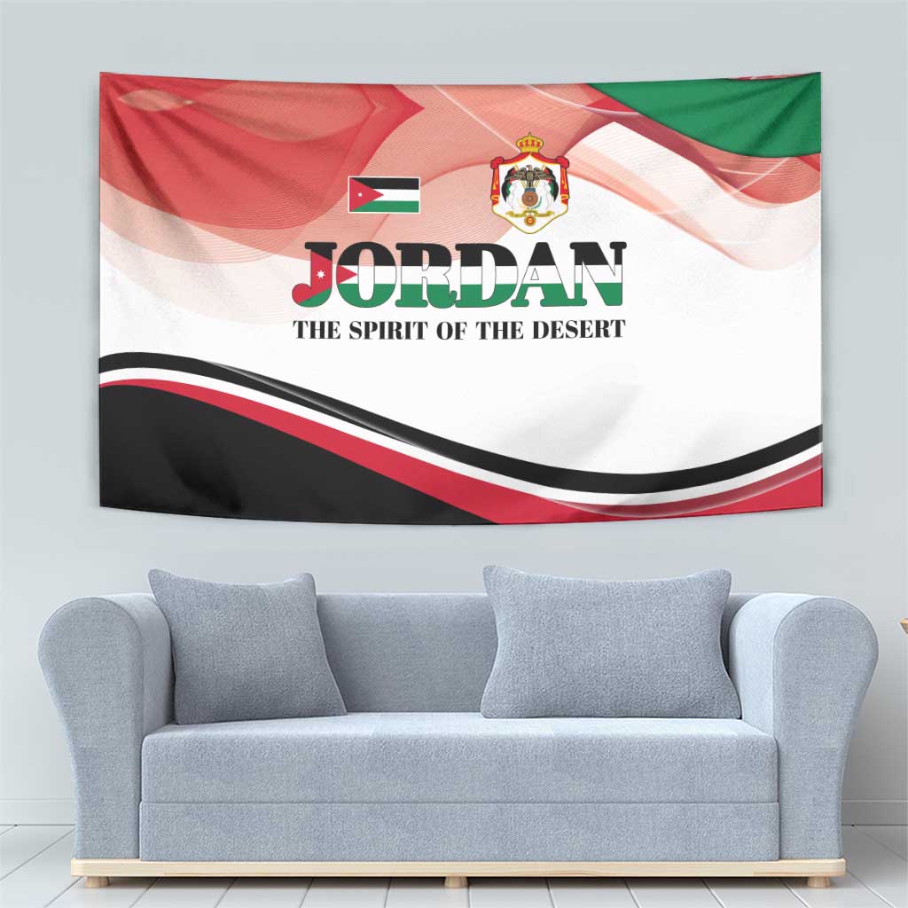 Jordan Emblem Tapestry with Flag Colors and Desert Spirit Quote