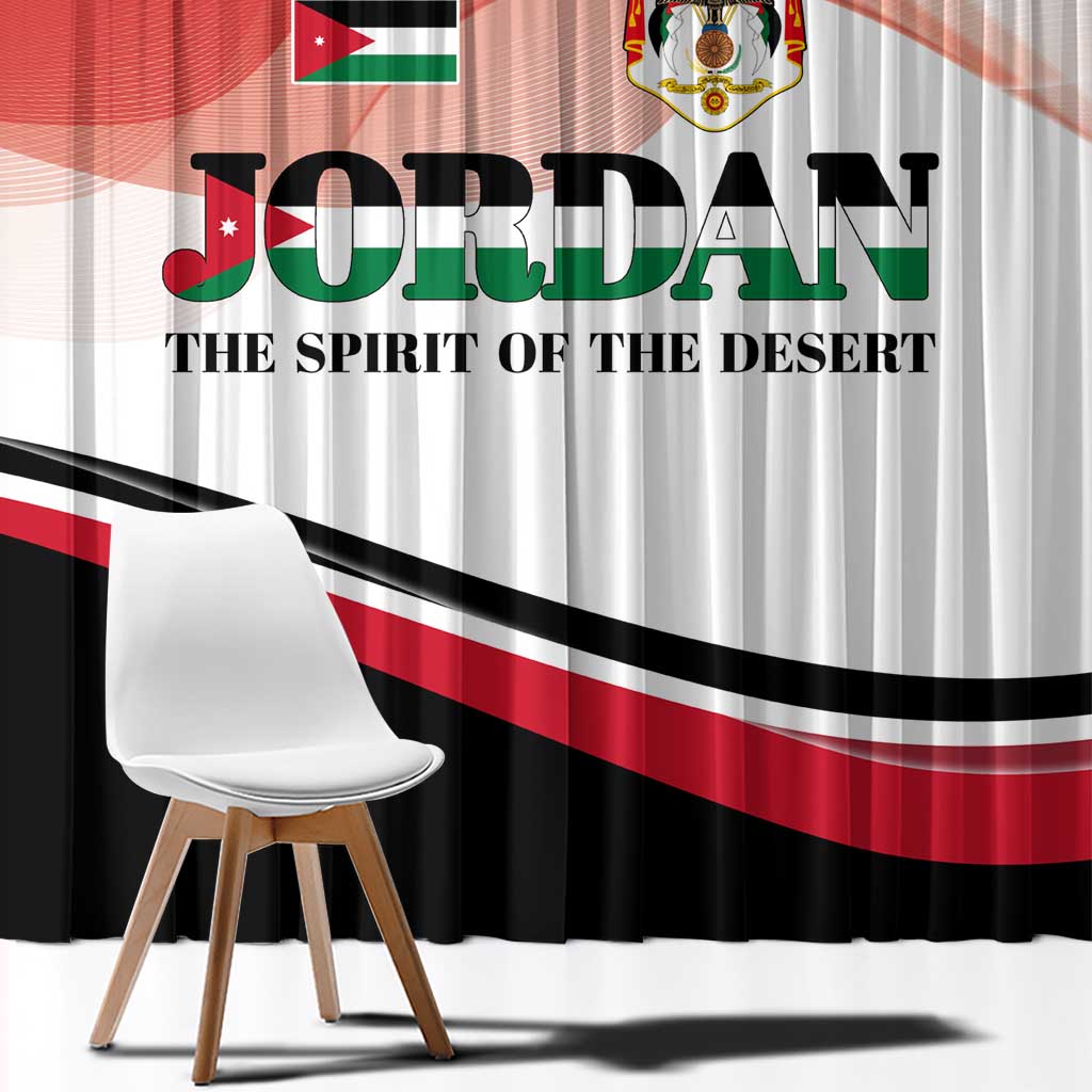 Jordan Emblem Window Curtain with Flag Colors and Desert Spirit Quote