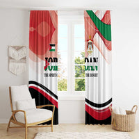 Jordan Emblem Window Curtain with Flag Colors and Desert Spirit Quote