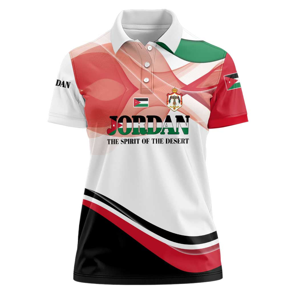 Jordan Emblem Women Polo Shirt with Flag Colors and Desert Spirit Quote