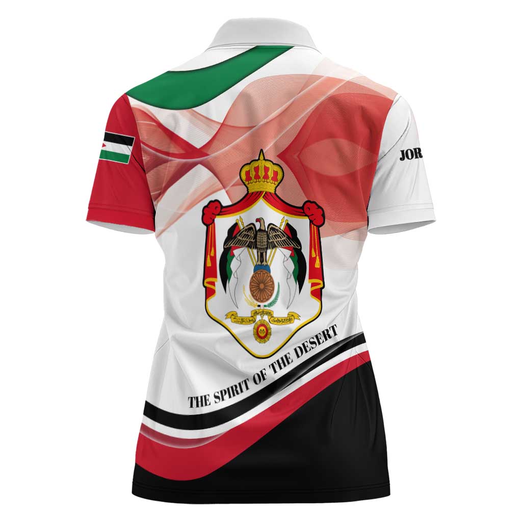 Jordan Emblem Women Polo Shirt with Flag Colors and Desert Spirit Quote