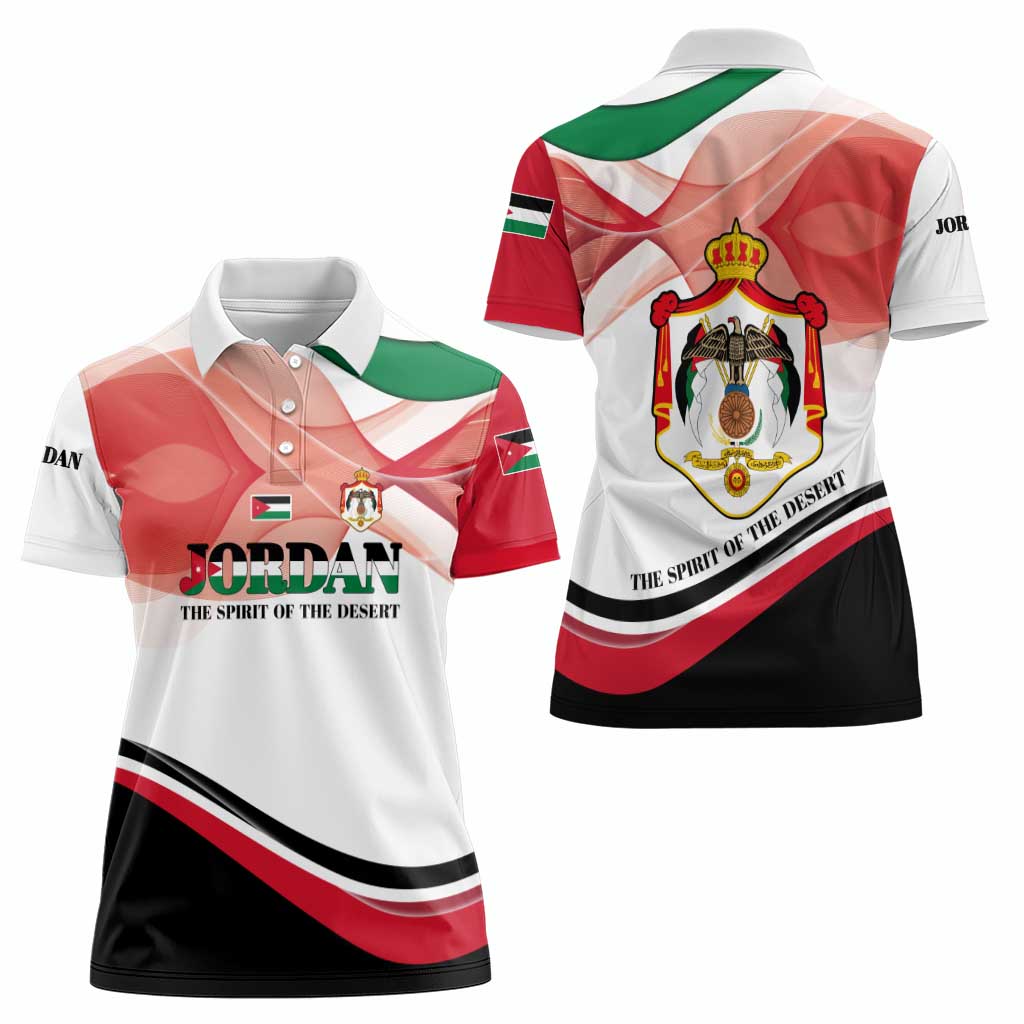 Jordan Emblem Women Polo Shirt with Flag Colors and Desert Spirit Quote
