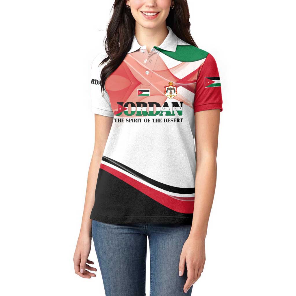 Jordan Emblem Women Polo Shirt with Flag Colors and Desert Spirit Quote